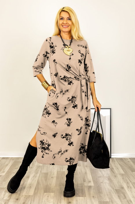 Rochie Stella Milani Nod Floral Bej | Elastan & Bumbac