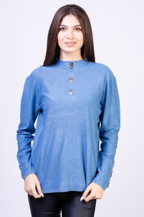 Pulover Shopika cu nasturei aurii - Eleganță albastră