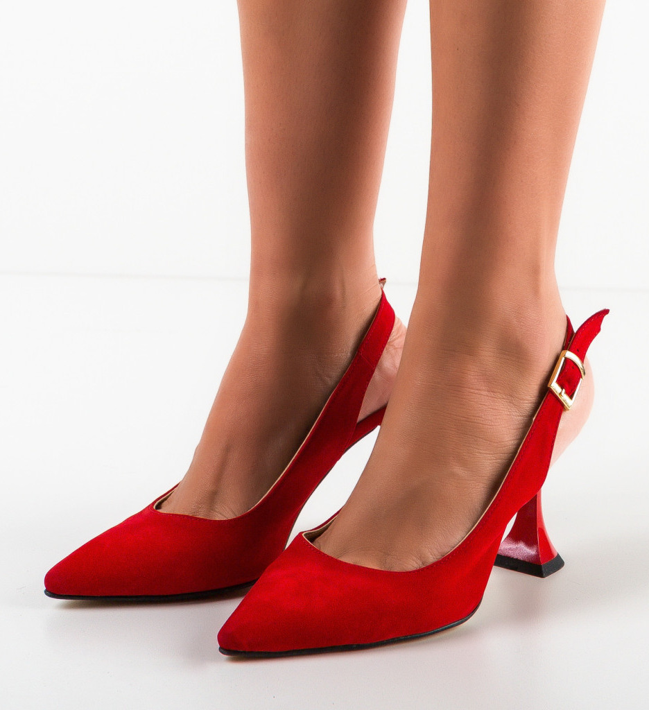Pantofi Mercan Rosii Eleganți cu Toc - imagine 4