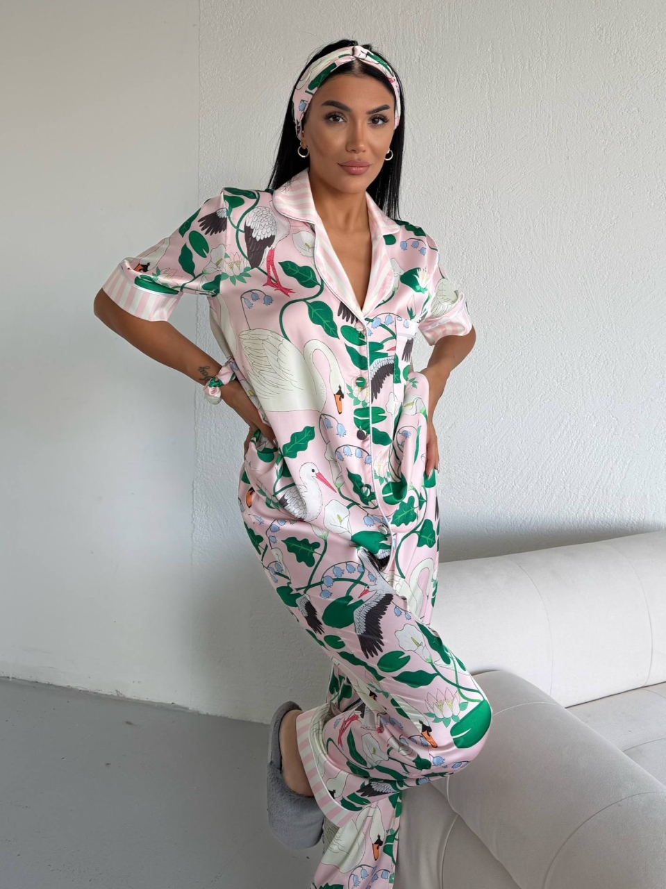 Set Pijama Dama 2 Piese Delis, Stil Satin Mat - imagine 5