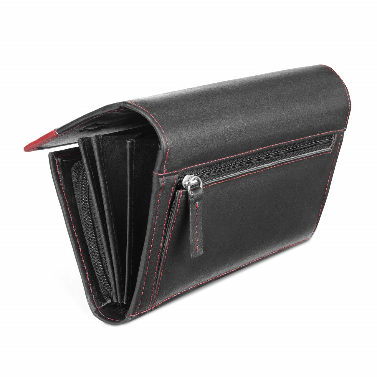 Portofel Dama Marquise Piele Naturala Negru/Rosu - imagine 3