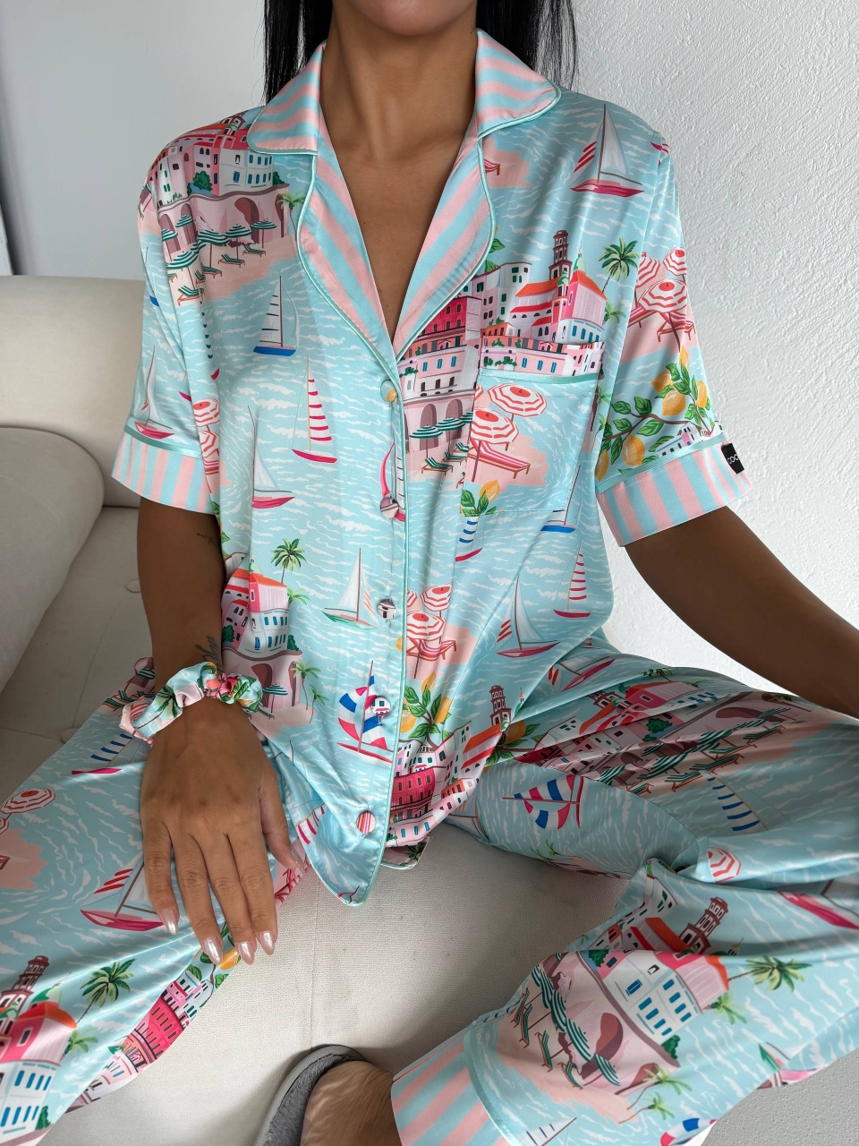 Set Pijama Dama 2 Piese Delis, Satin Mat cu Nasturi - imagine 5