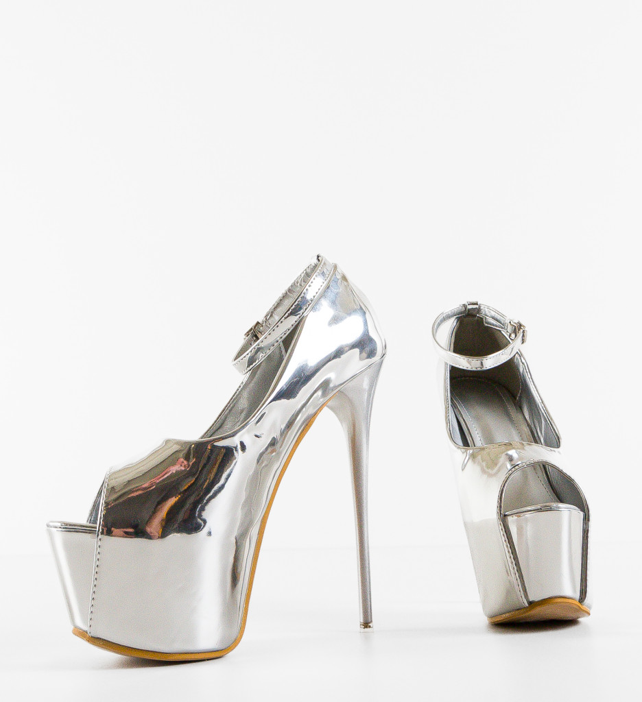Pantofi Vanak Argintii Eleganți cu Toc - imagine 7