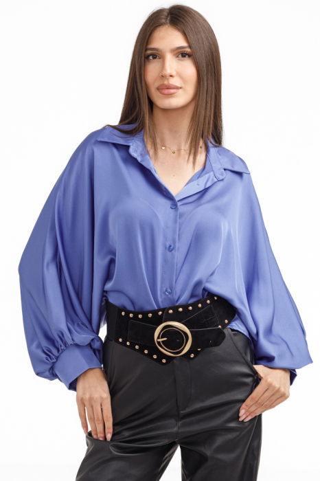 Camașă Satin Albastră Shopika | Eleganță