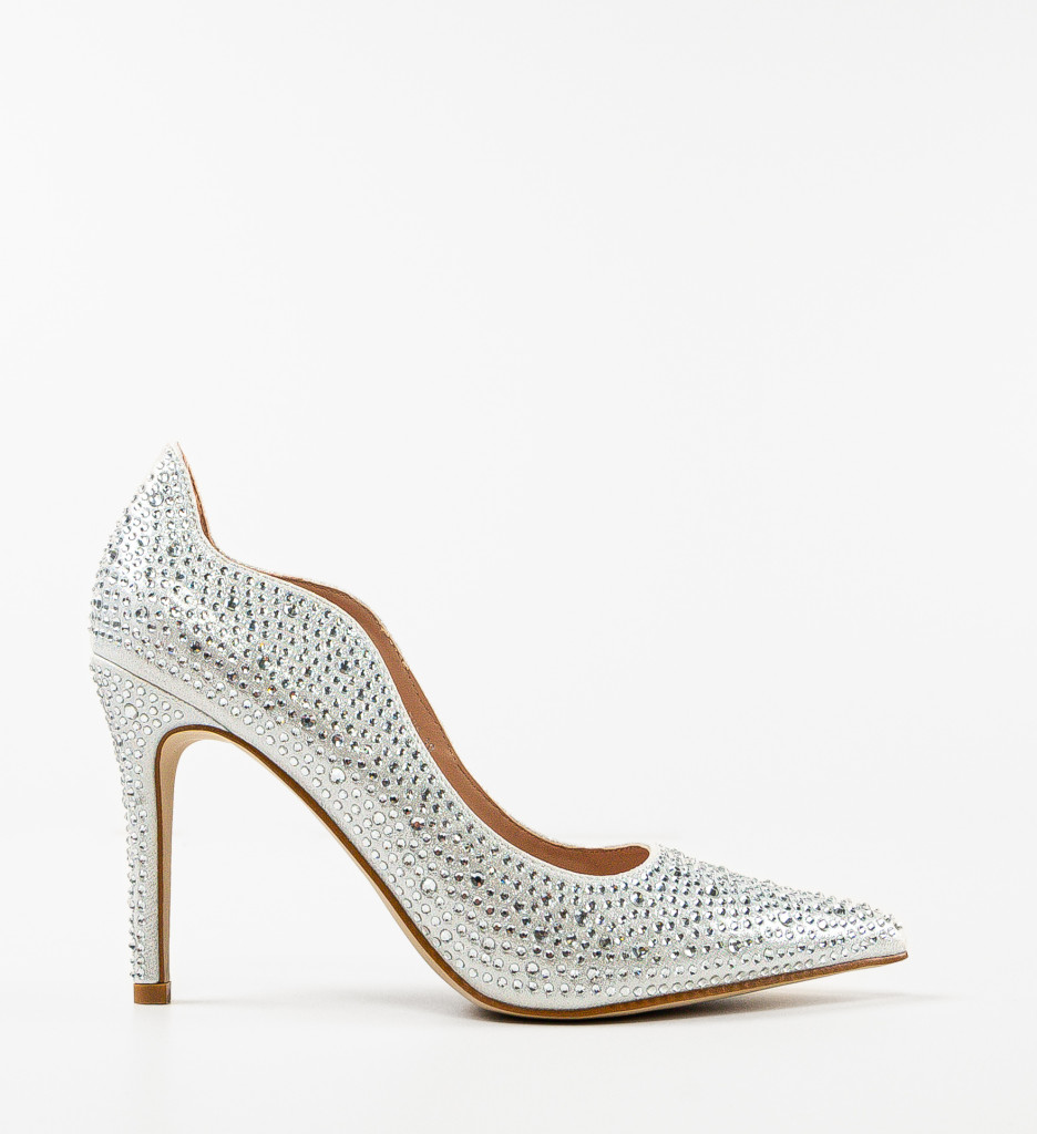 Pantofi Dama Argintii cu Toc Elegant - imagine 4