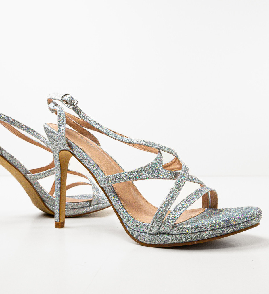 Sandale Haden Argintii Elegante cu Toc - imagine 7