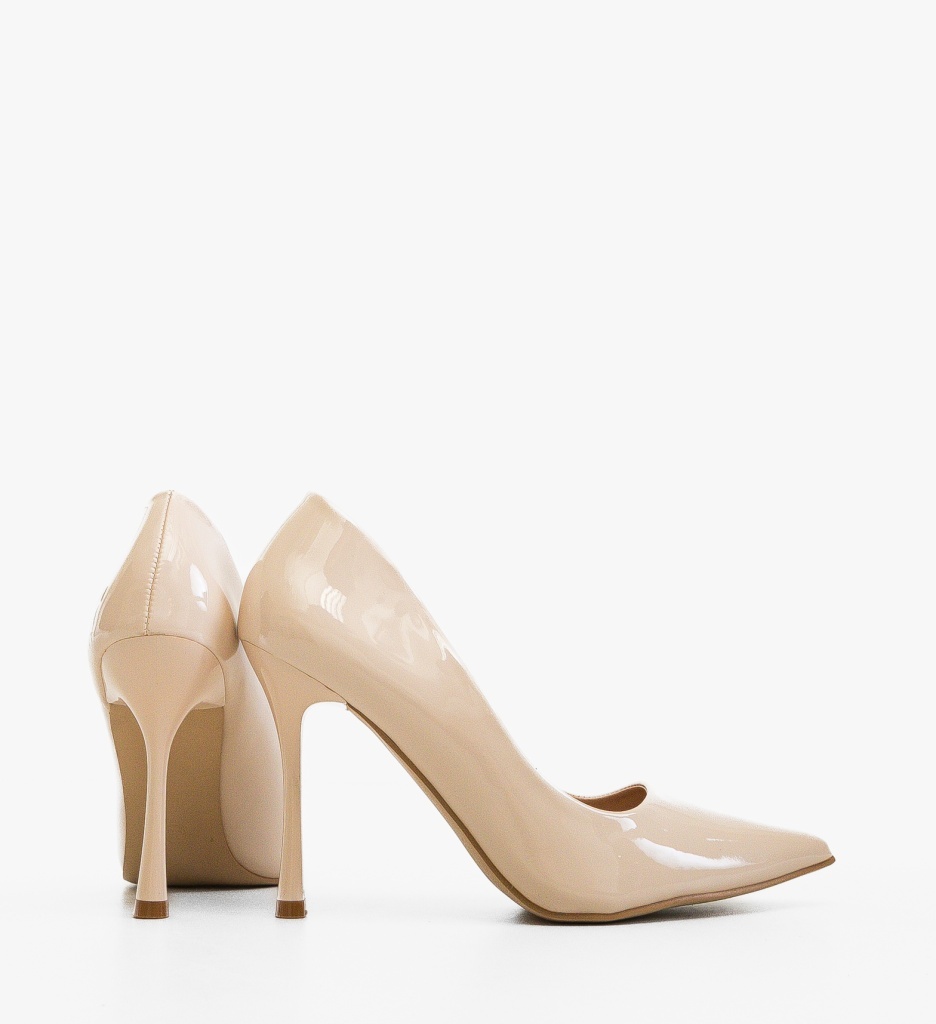 Pantofi Dama Paple Bej Eleganți cu Toc - imagine 2