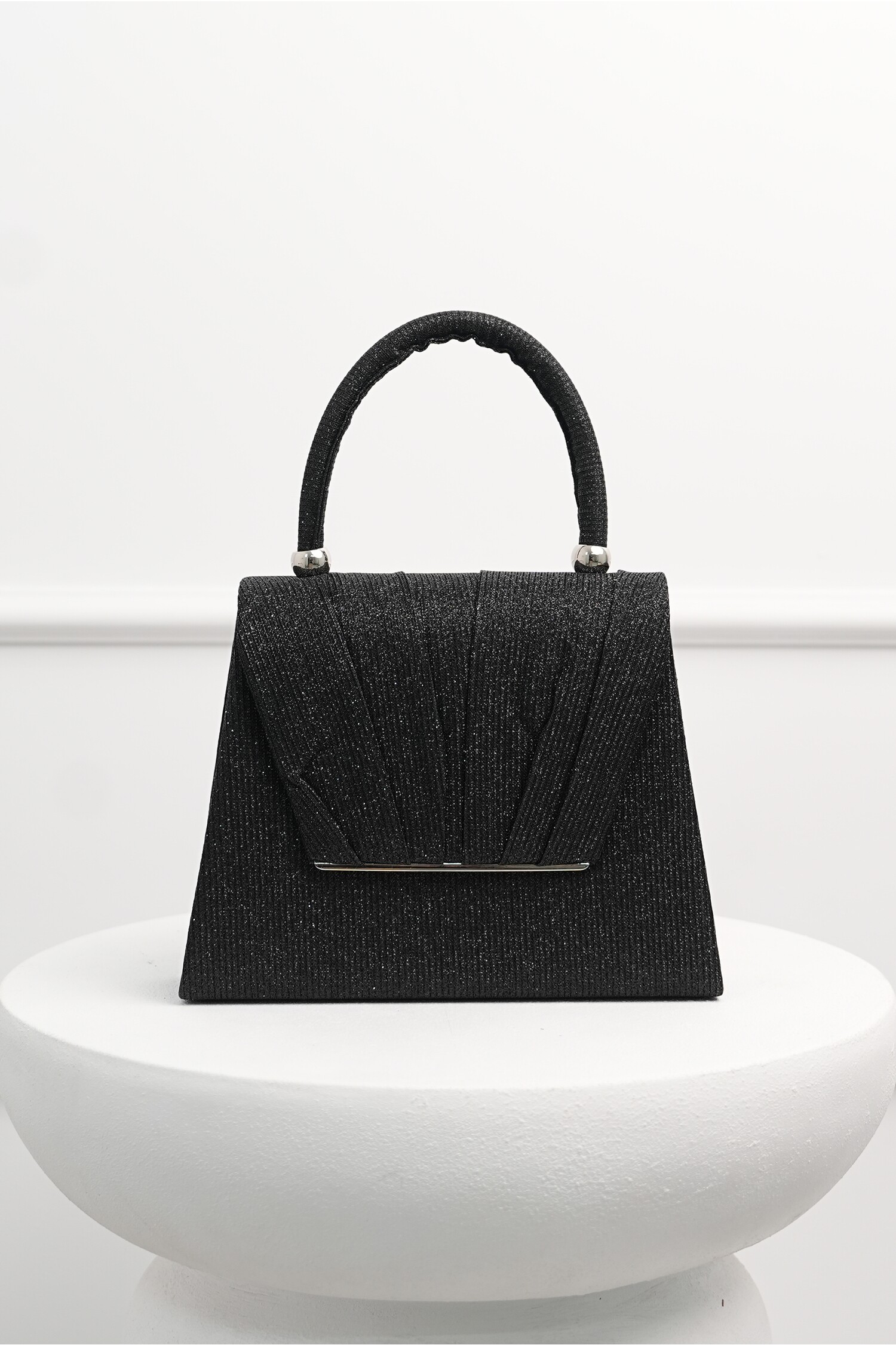 Gentuta Neagra Glitter Plisata cu Maner