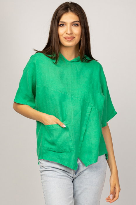 Bluză Verde In Asimetrică cu Glugă Shopika