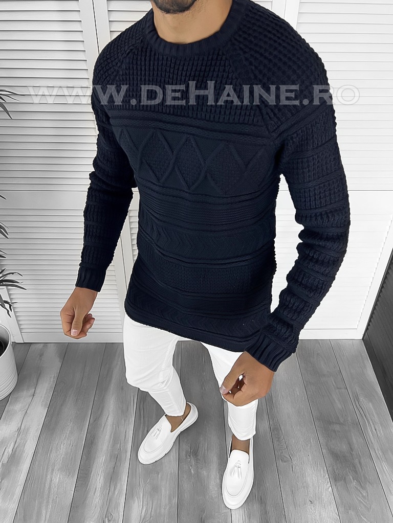 Pulover Barbati Slim Fit Bleumarin Stil Modern