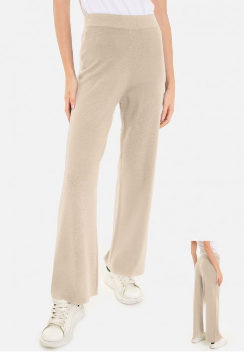 Shopika Pantaloni Casual Tricotaj Fin Bej