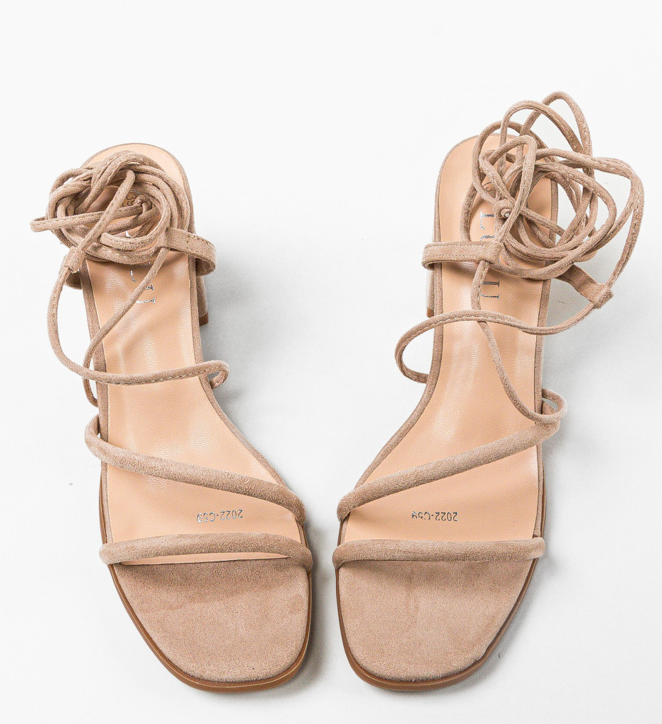 Sandale Calf Bej cu Toc Elegante - imagine 6