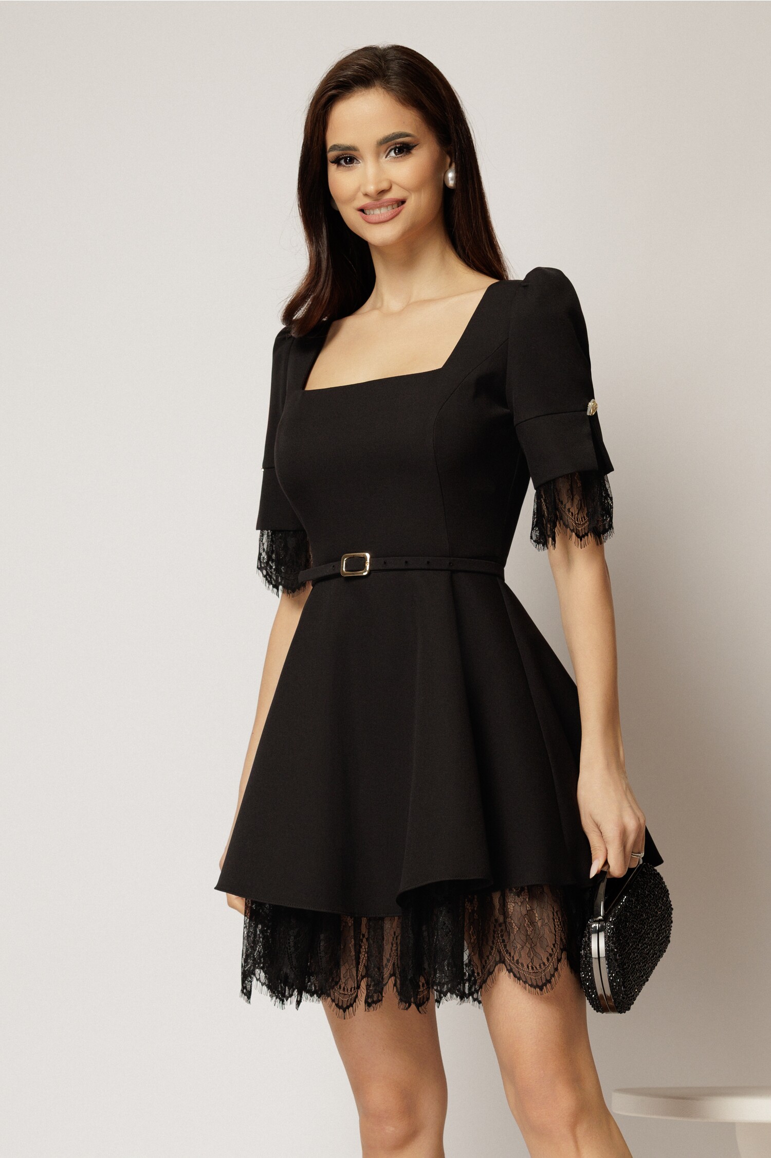 Rochie DY Fashion neagra eleganta cu dantela