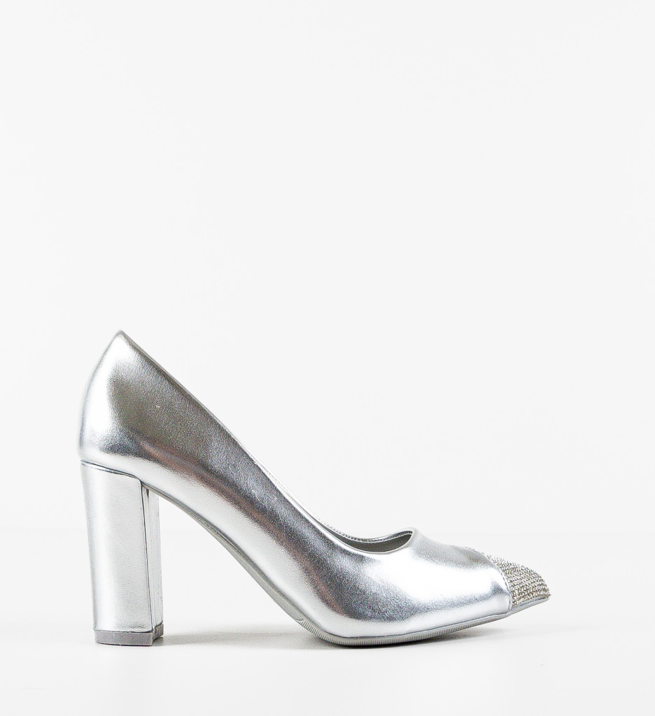 Pantofi Dama Meyly Argintii Eleganți cu Toc - imagine 4