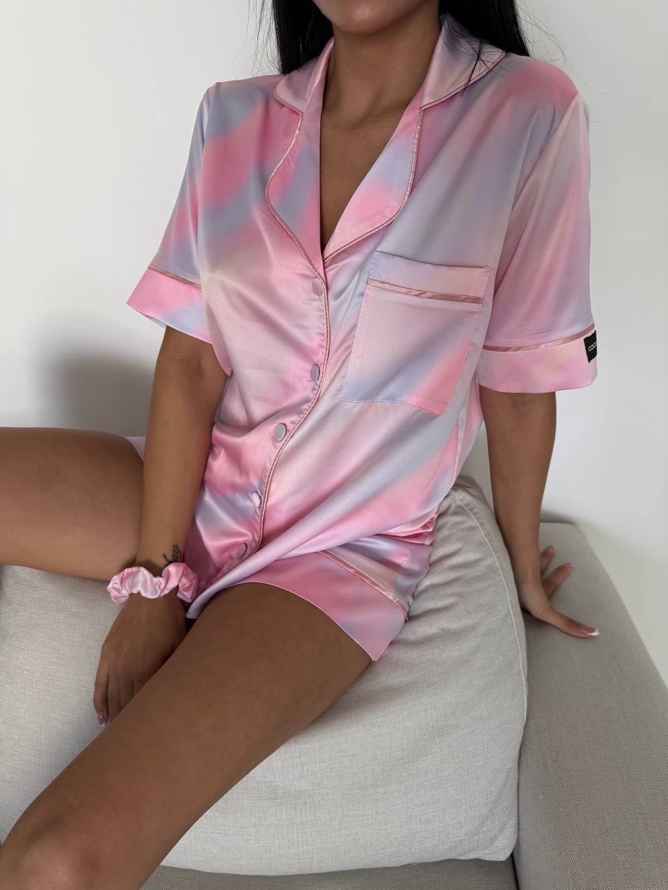 Set Pijama Delis 2 Piese Satin Sidefat cu Nasturi - imagine 6