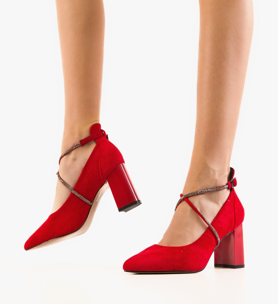 Pantofi Dama Nikke Rosii cu Toc Eleganti