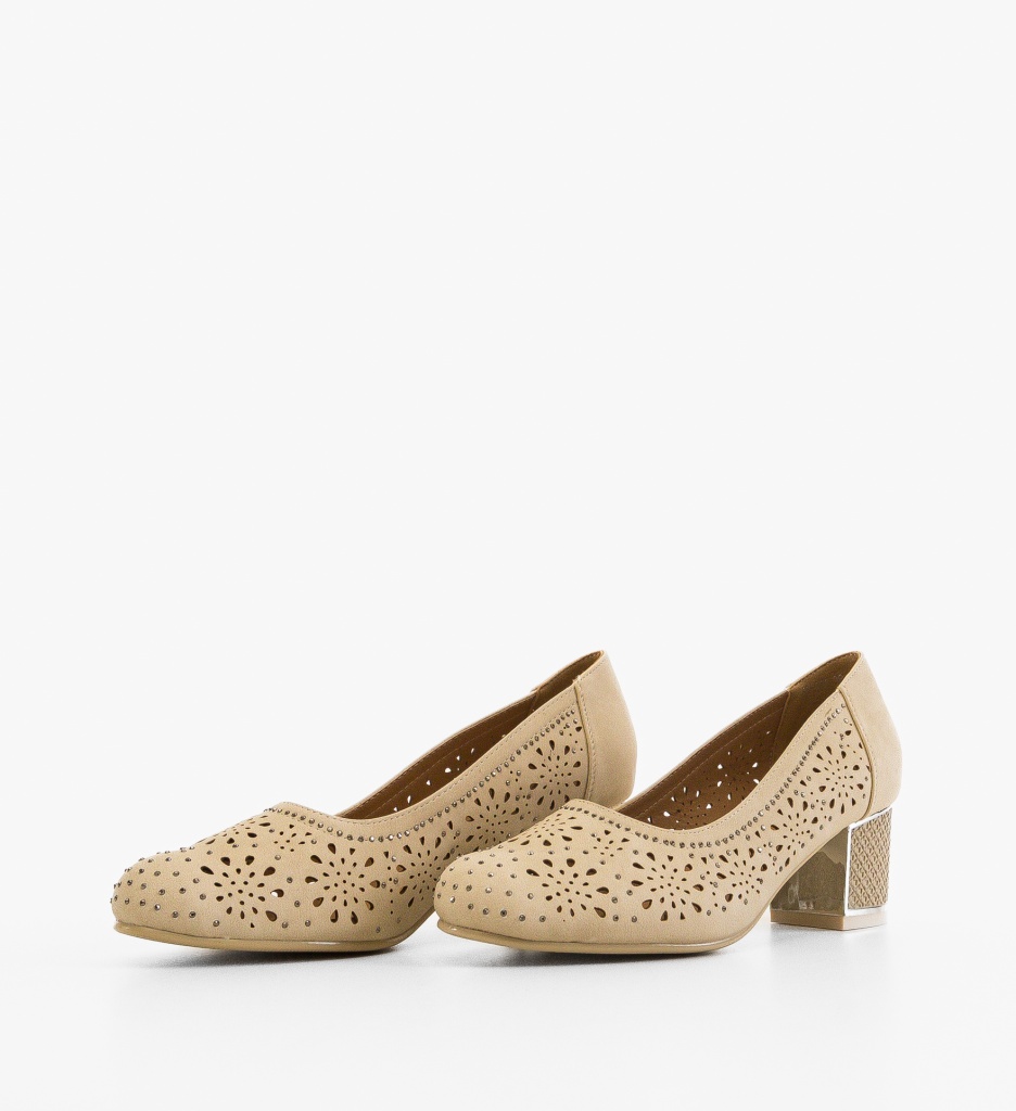 Pantofi Curtis Bej cu Toc Elegant - imagine 3
