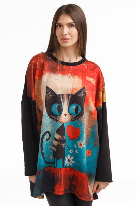 Bluza Oversized Pisica Shopika - Stil și Confort