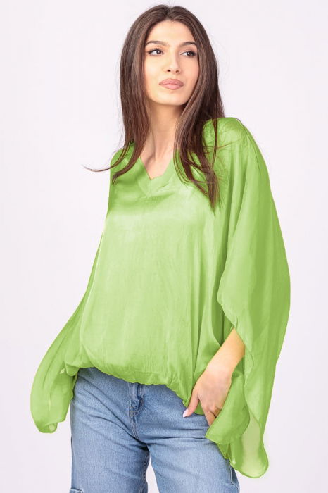 Bluză Mătase Verde Lime Shopika | Design Elegant