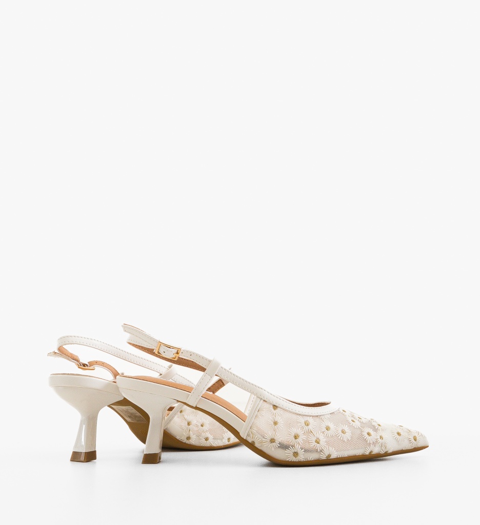 Pantofi Kylie Albi Eleganți cu Toc - imagine 3