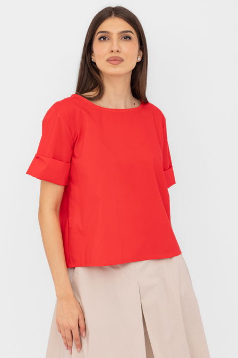 Bluza Poplin Roșie Elegantă cu Nasturi | Shopika
