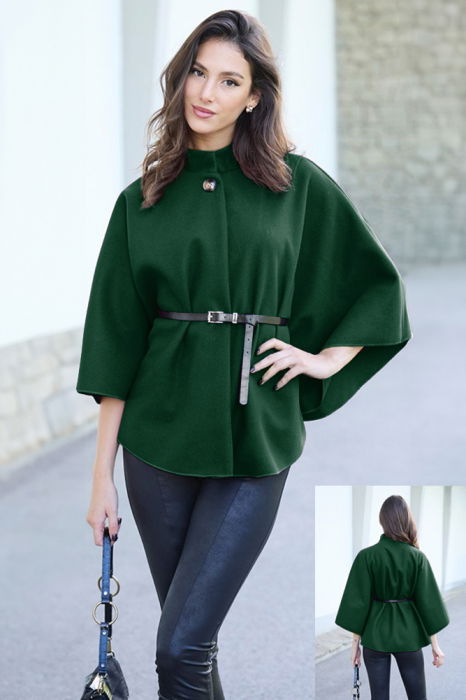Jachetă Poncho Verde Shopika - Stil Modern
