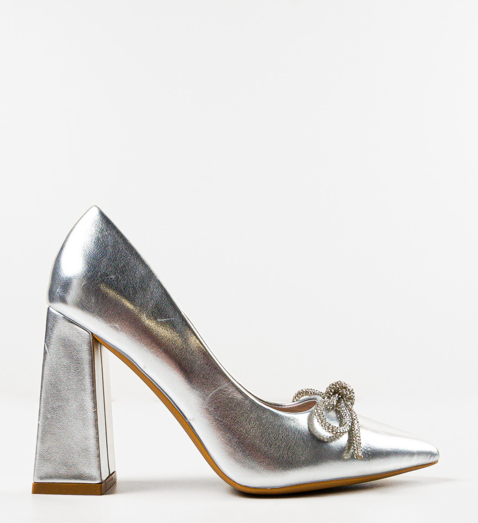 Pantofi Dama Argintii cu Toc - Eleganță și Stil - imagine 4