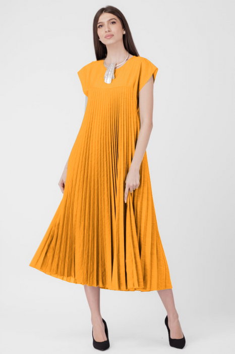 Rochie A-Line Plisată Galbenă | Shopika