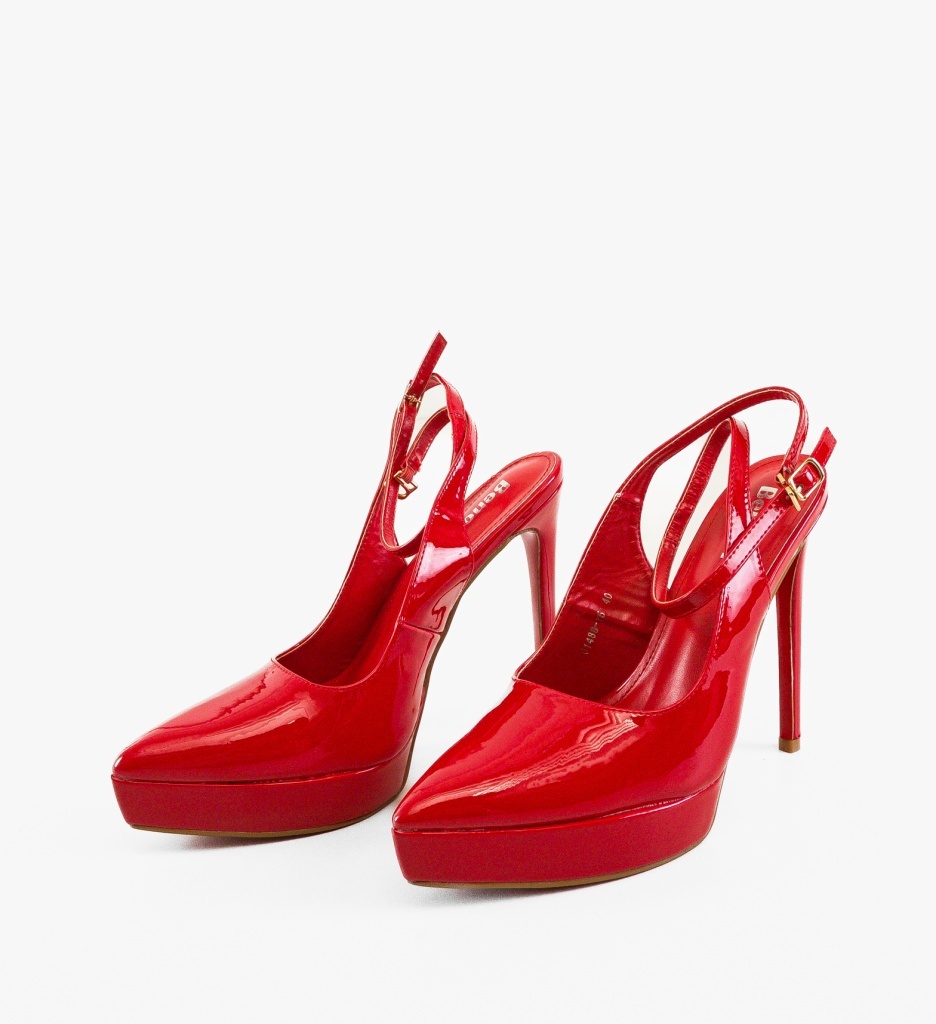 Pantofi dama Sarinne rosii eleganti cu toc - imagine 6