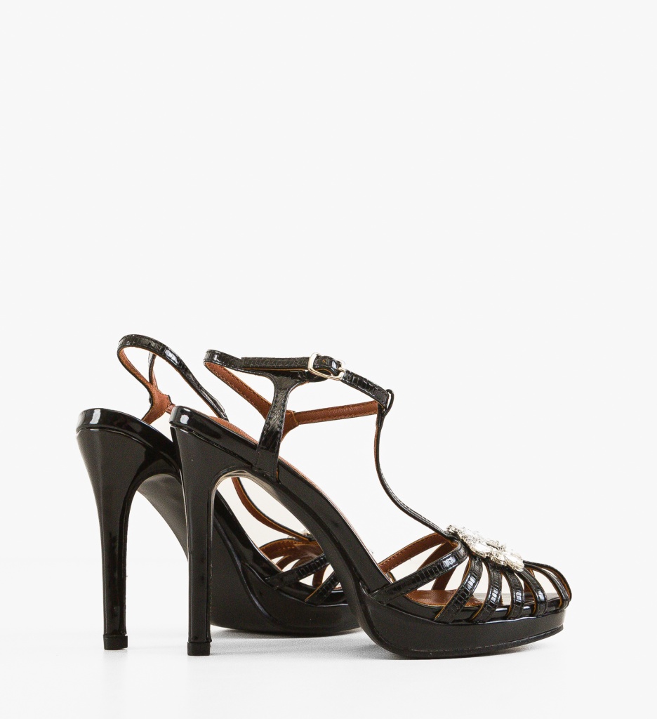 Sandale Ghimli Negre cu Toc Elegante - imagine 4