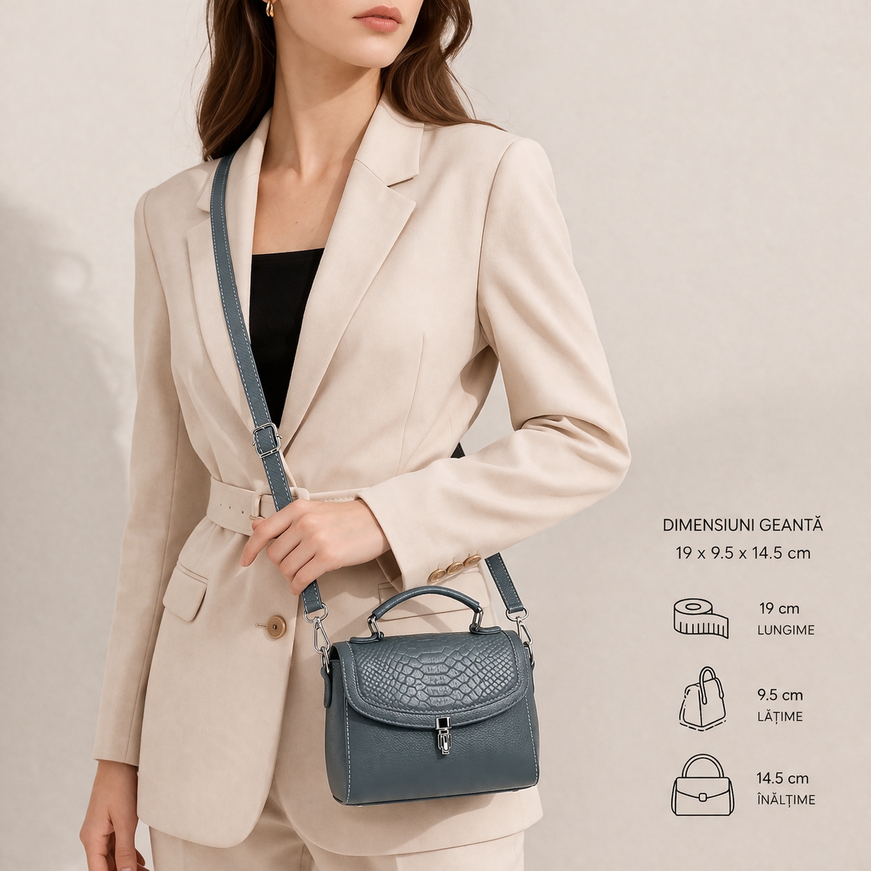 Geanta Dama Arina GT3117 Piele Naturala Albastru - imagine 2