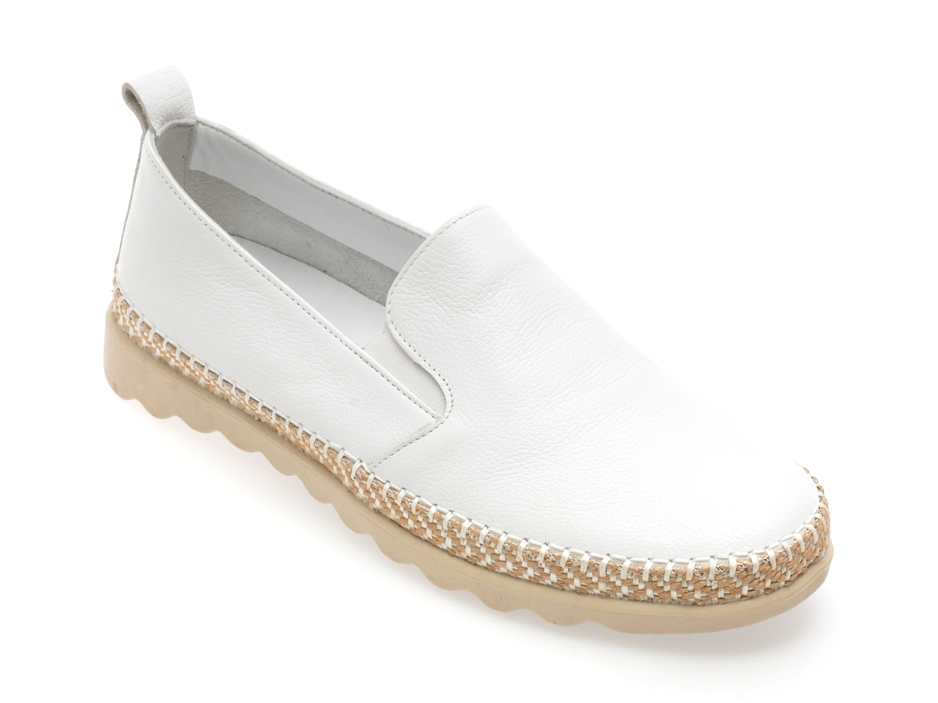 Pantofi EVIDA albi Slip-on din Piele Naturala