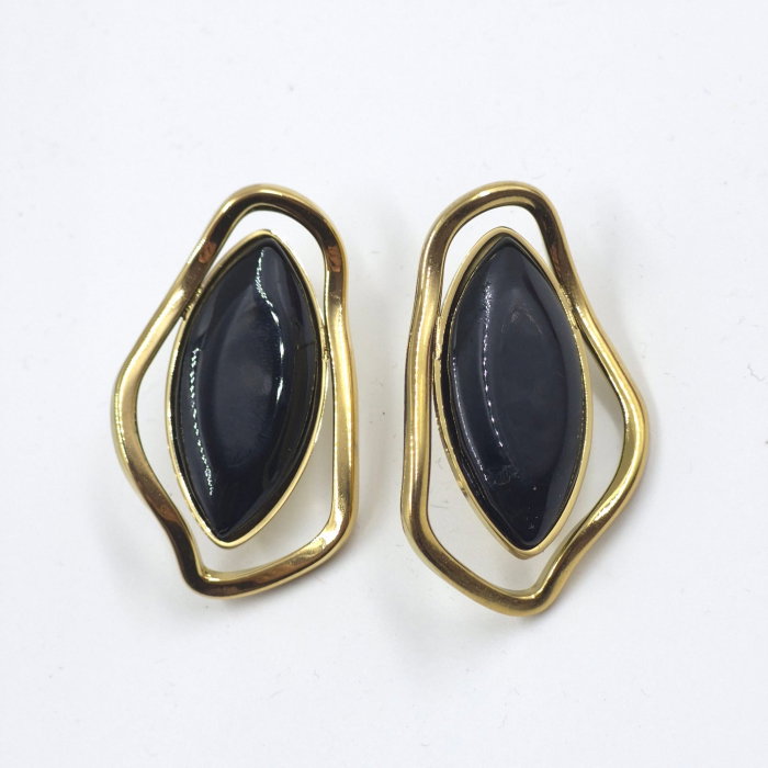Cercei din otel inoxidabil negri   Onyx Gold,  , cu accente aurii si design sculptural