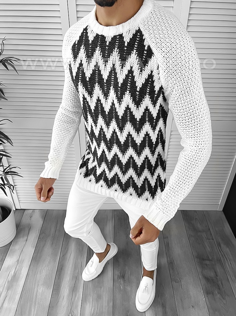 Pulover Barbati Slim Fit Alb | Eleganță și Confort