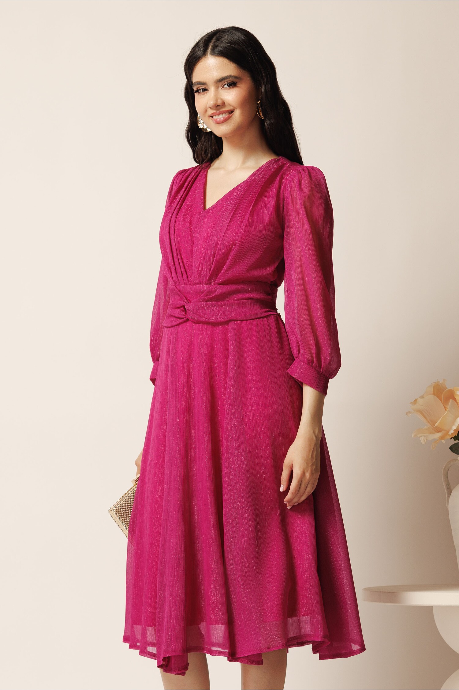 Rochie Midi Magenta Lurex | Ella Collection