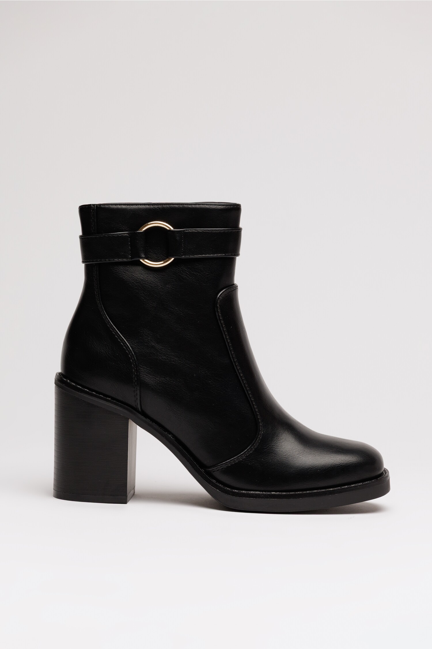 Botine Elegante Negre Piele Ecologică Toc Pătrat