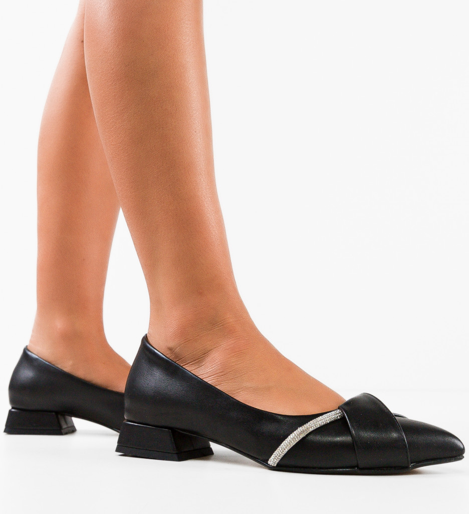 Pantofi Barysan Negri Eleganți cu Toc - imagine 3