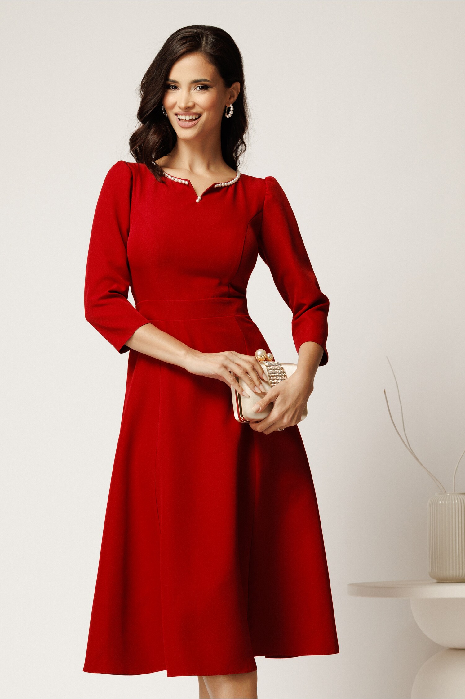 Rochie DY Fashion Rosie Midi Eleganta cu Perle