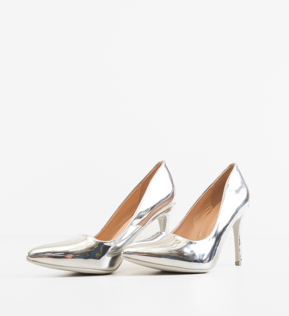 Pantofi Stiletto Argintii Eleganți Dama - imagine 5