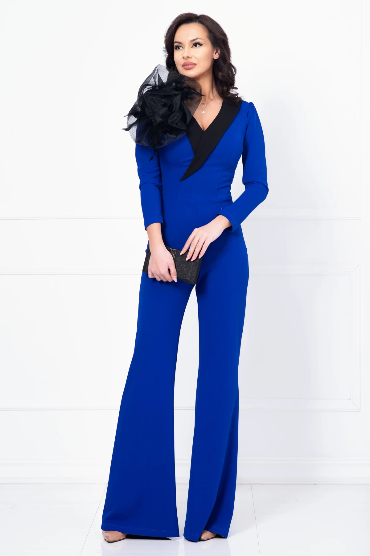 Salopeta Chanttal Albastru Royal Elegantă cu Broșă