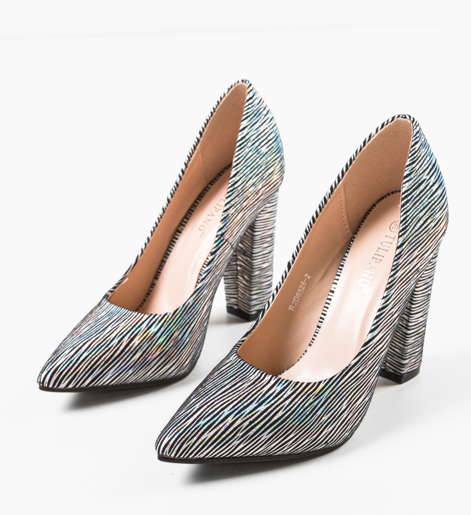Pantofi Dama Argintii Eleganti cu Toc Huber - imagine 6