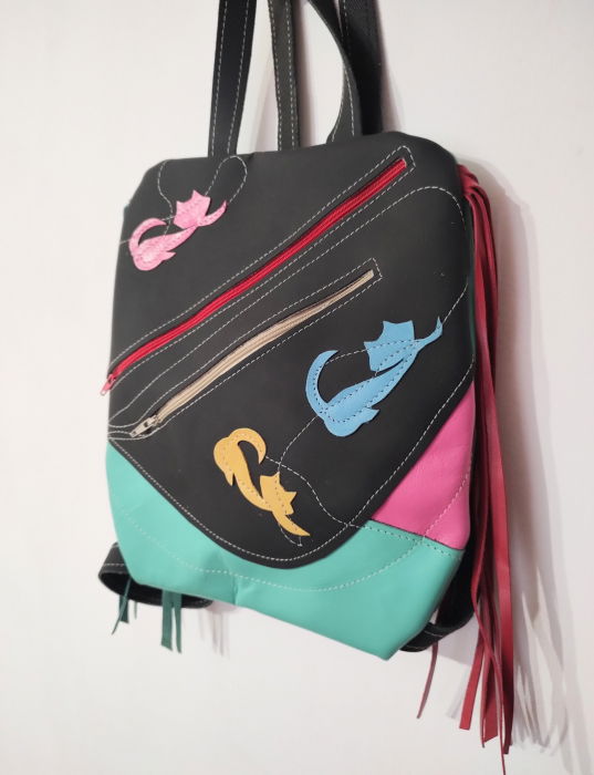 Rucsac Unicat Piele cu Pisicute | Shopika