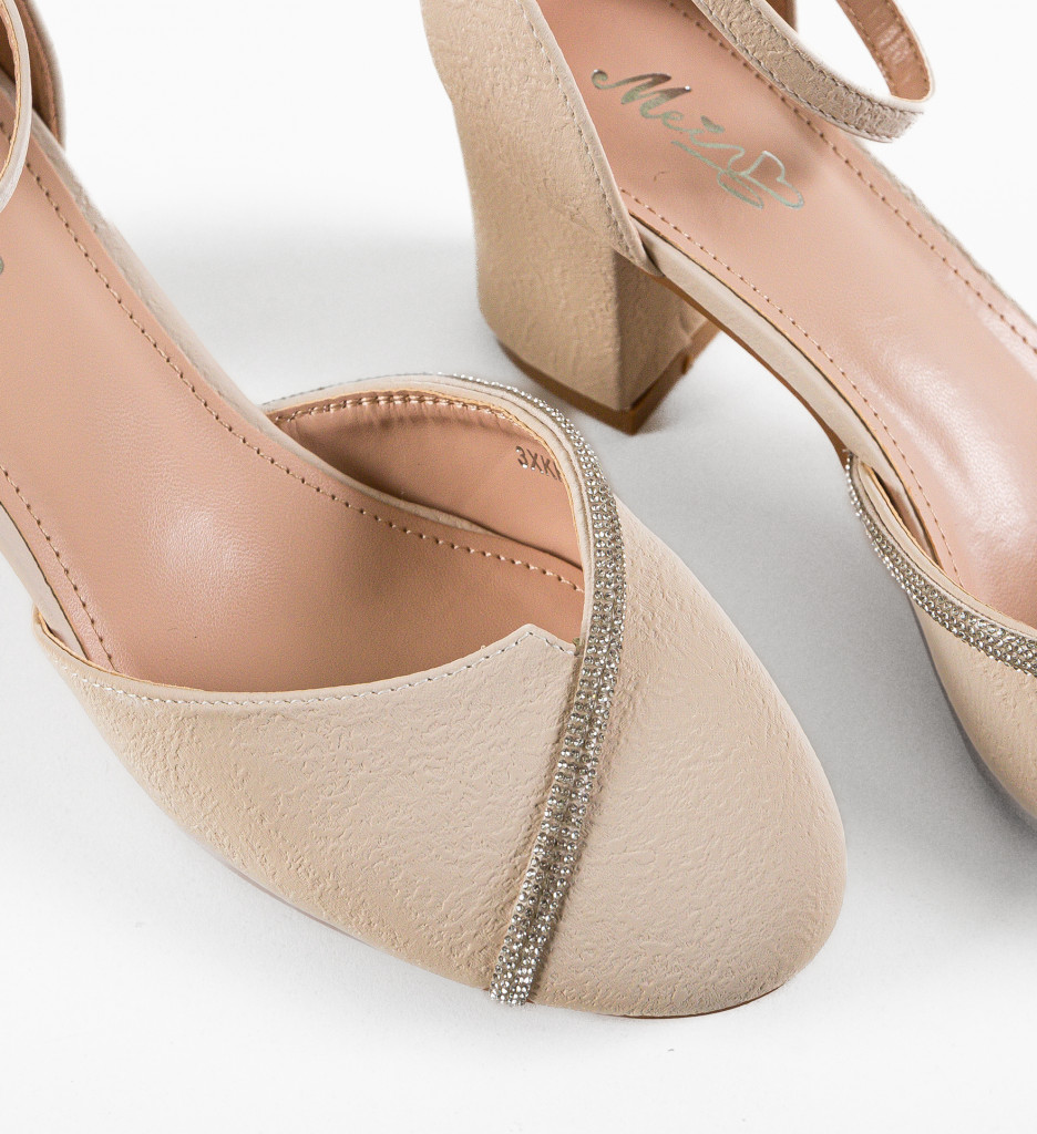 Pantofi dama Polya Bej cu toc elegant - imagine 7