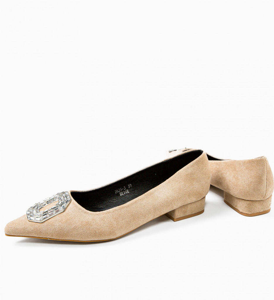 Pantofi dama Bendo Bej cu toc elegant - imagine 8