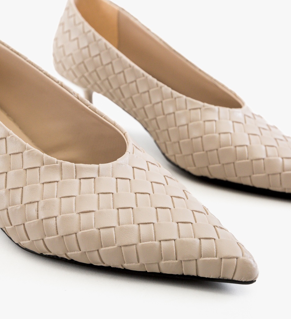 Pantofi dama Raten Bej eleganți cu toc - imagine 2