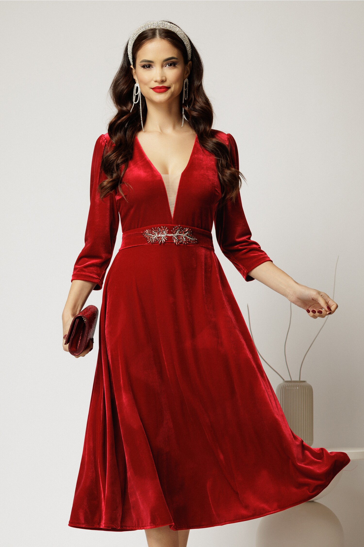 Rochie Catifea Rosie de Ocazie Eleganta DY Fashion