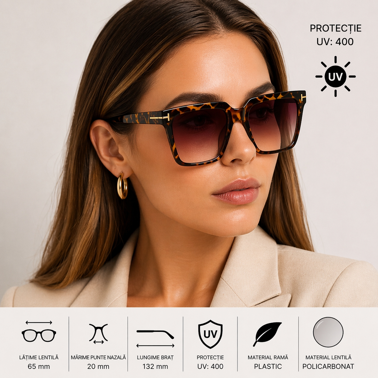 Ochelari Femei Picadili Leopard cu Protecție UV400 - imagine 4