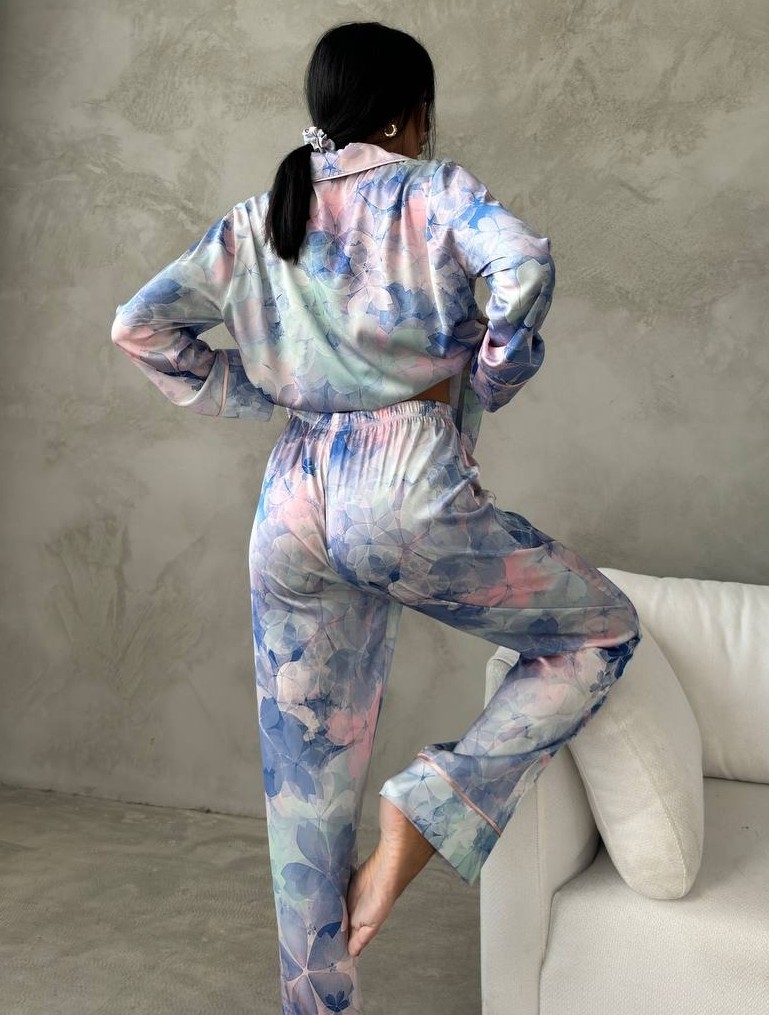 Set Pijama Dama Delis 2 Piese Albastru Floral - imagine 2