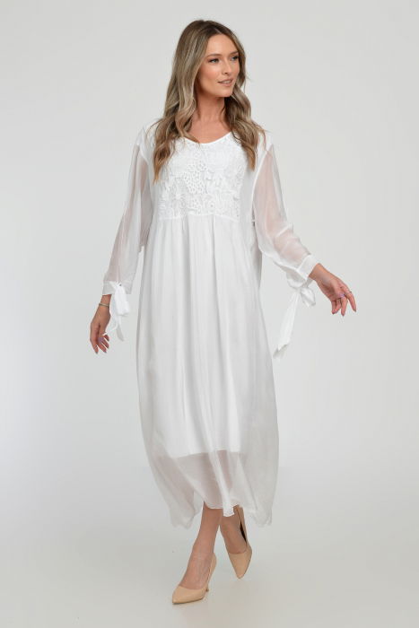 Rochie Elegantă Albă cu Mătase | Shopika