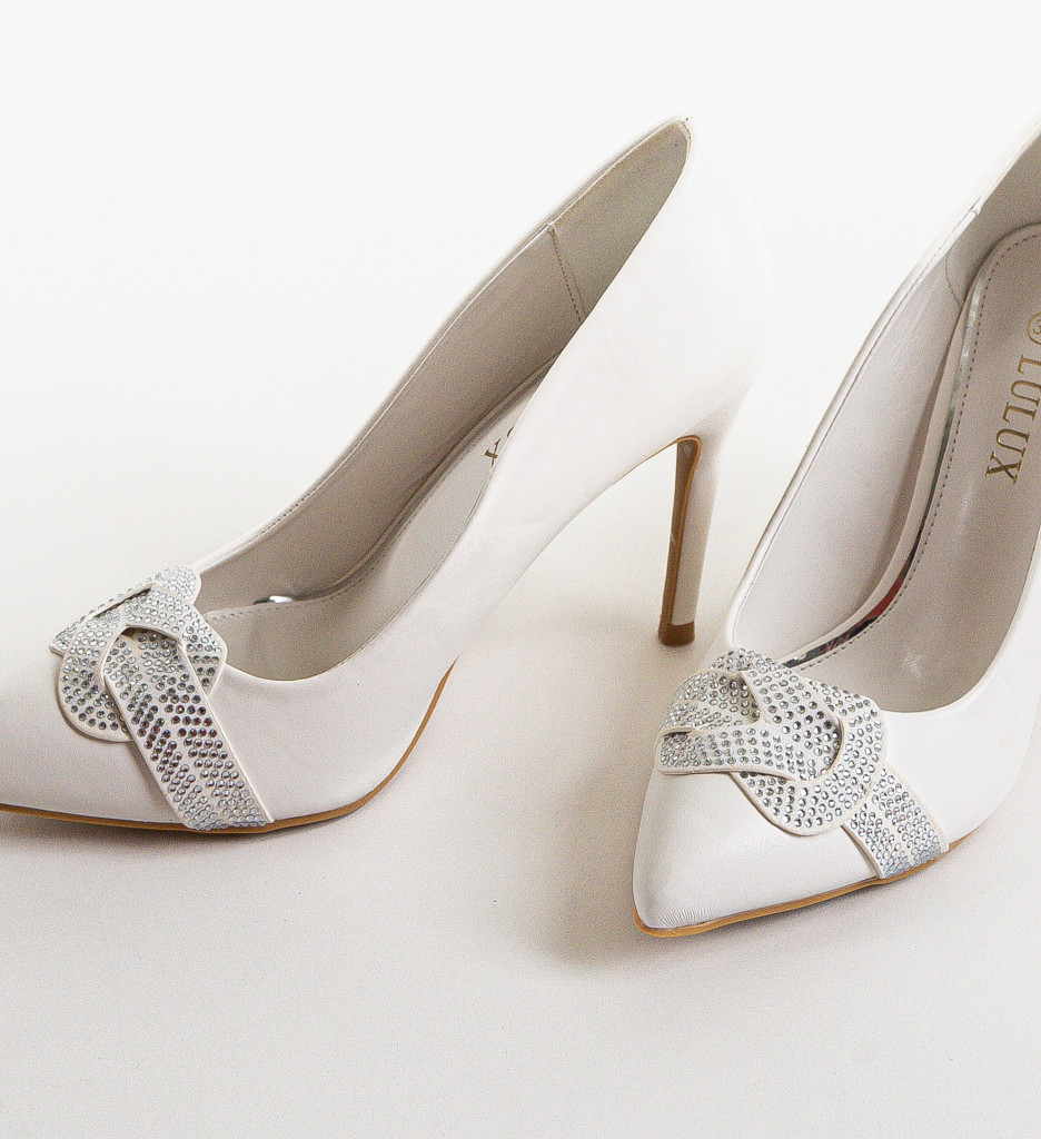 Pantofi Dama Brown Albi Eleganți cu Toc - imagine 7